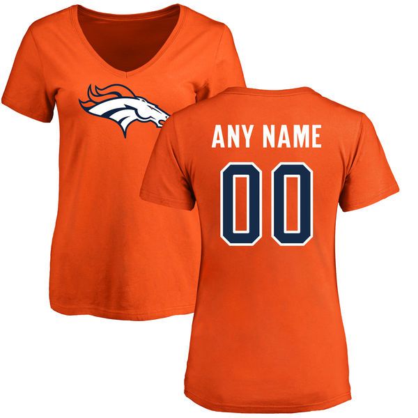 Women Denver Broncos NFL Pro Line Orange Any Name and Number Logo Custom Slim Fit T-Shirt->nfl t-shirts->Sports Accessory